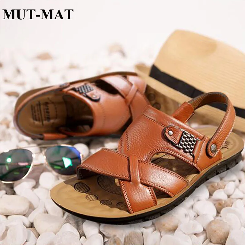 2022 New Summer Genuine Leather Men\'s Casual Sandals Classic Beach Male\'s Slippers With Metal Decoration Large Size 38-48 Shoes