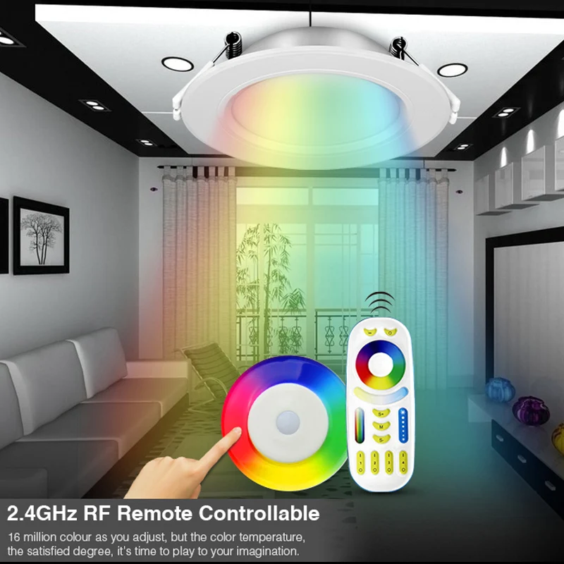 FUT068 6W Rgb + Cct Led Downlight AC100-240V Ronde Smart Led Panel Light Dimbare Compatibel App/2.4G hz Rf FUT092 Afstandsbediening