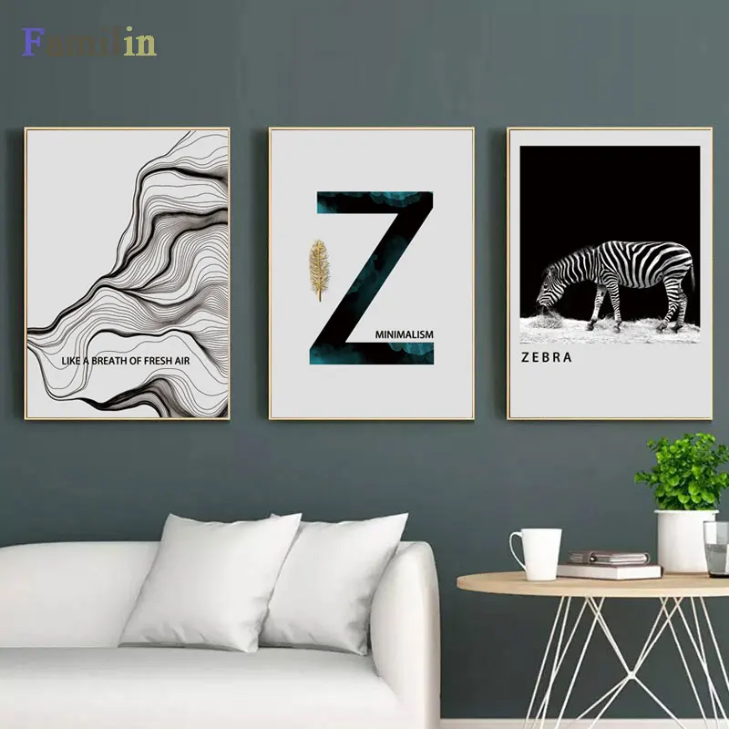 Nordic Cartoon Animal Zebra Art Canvas Painting Print Yellow Table Lamp Poster Pictures For Kids Room Nursery Home Decor