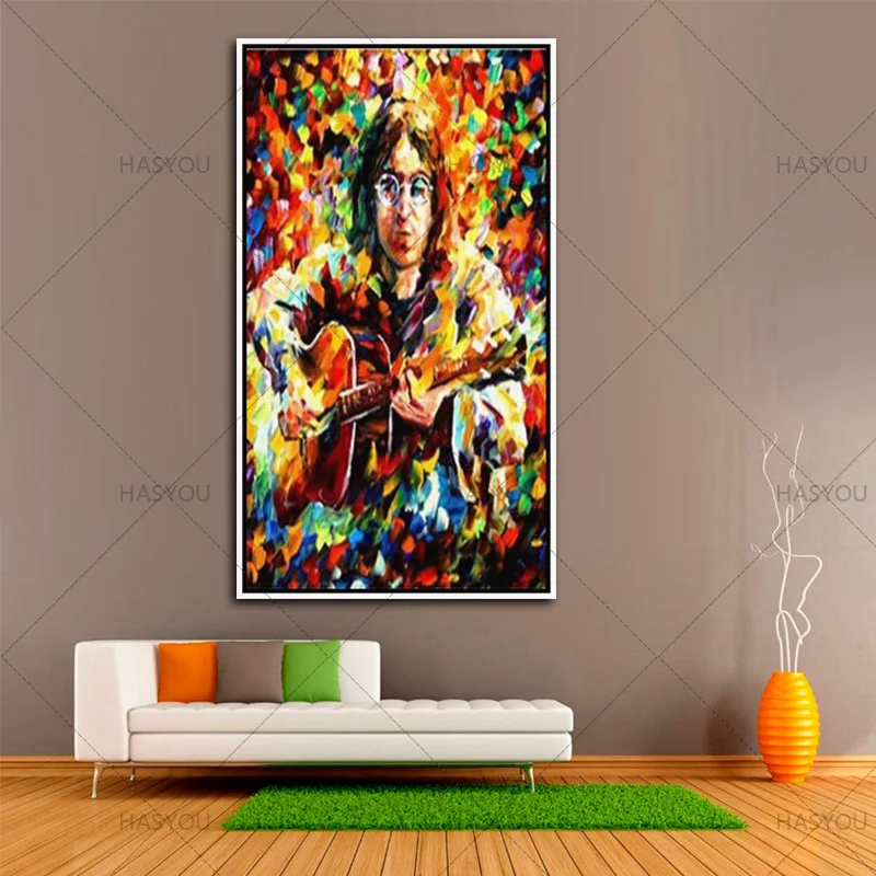 

Handamde Modern portrait painting On Canvas colorful abstract Famous singer playing guitar Oil Painting For bar home Decor