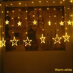 138LED Fairy Romantic Star Curtain Lights String Holiday Party wedding Christmas Home bedroom Decoration Valentie 8 memory modes