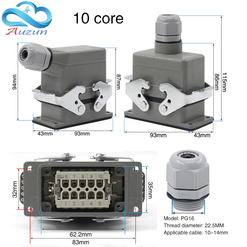 Conector Rectangular resistente al agua, Conector de línea superior y lateral, 6, 10, 16, 20, 24, 32, 48 núcleos, 16A, aviación