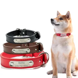 Creative Customized Leather Dog Collar Durable Padded Personalized Pet ID Collars PU Carving Puppy Cat Leash Nameplate Engraved