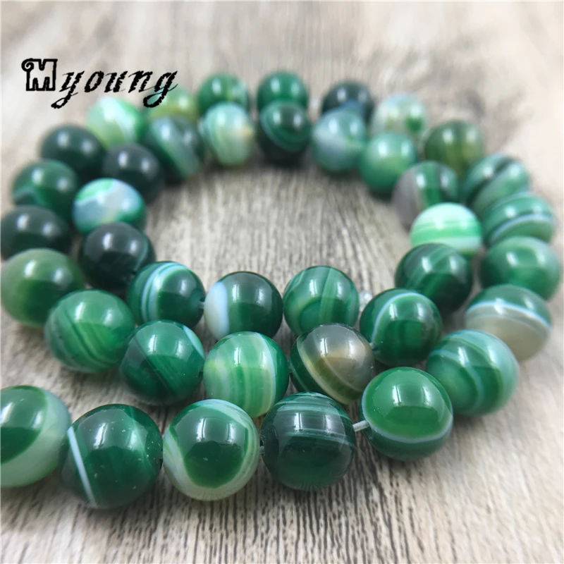 Smooth Green Stripe Lace Agates Beads,Banded Agates Round Drilled Beads for Jewelry Making,5 strands/lot MY0062