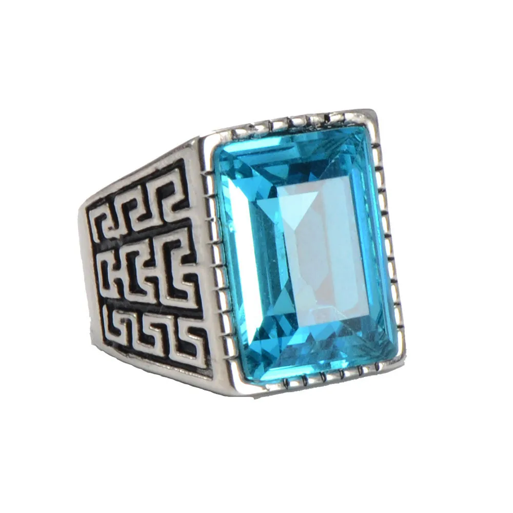 Fashion Men's Cool Silver color 316L Stainless Steel Blue Square Gem Casted Band Ring