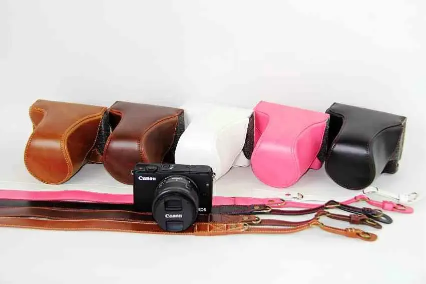 Leather Camera Case Bag Cover Bottom Opening easy take out of battery For Canon EOS M10