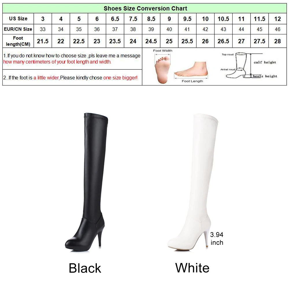 ANNYMOLI  High Heel Over the Knee Boots Thigh High Boots Women Winter Boots Round Toe Long Shoes Zip Sexy Female Shoes White