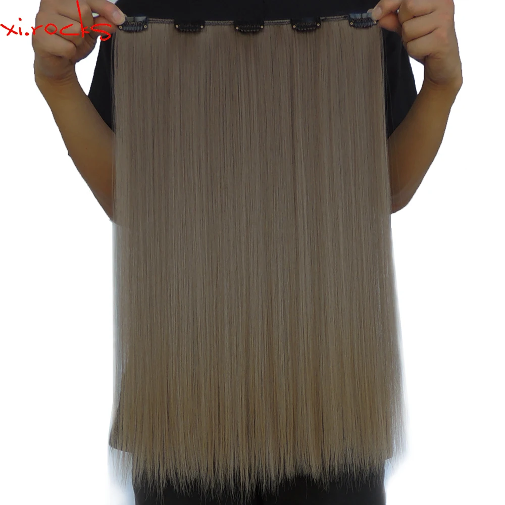 WJLZ5050/68# 2Piece/Lot Xi.rocks 5 Clip in Hair Extensions wigs Synthetic wig Clips Extension Straight Hairpiece Sandy Taupe