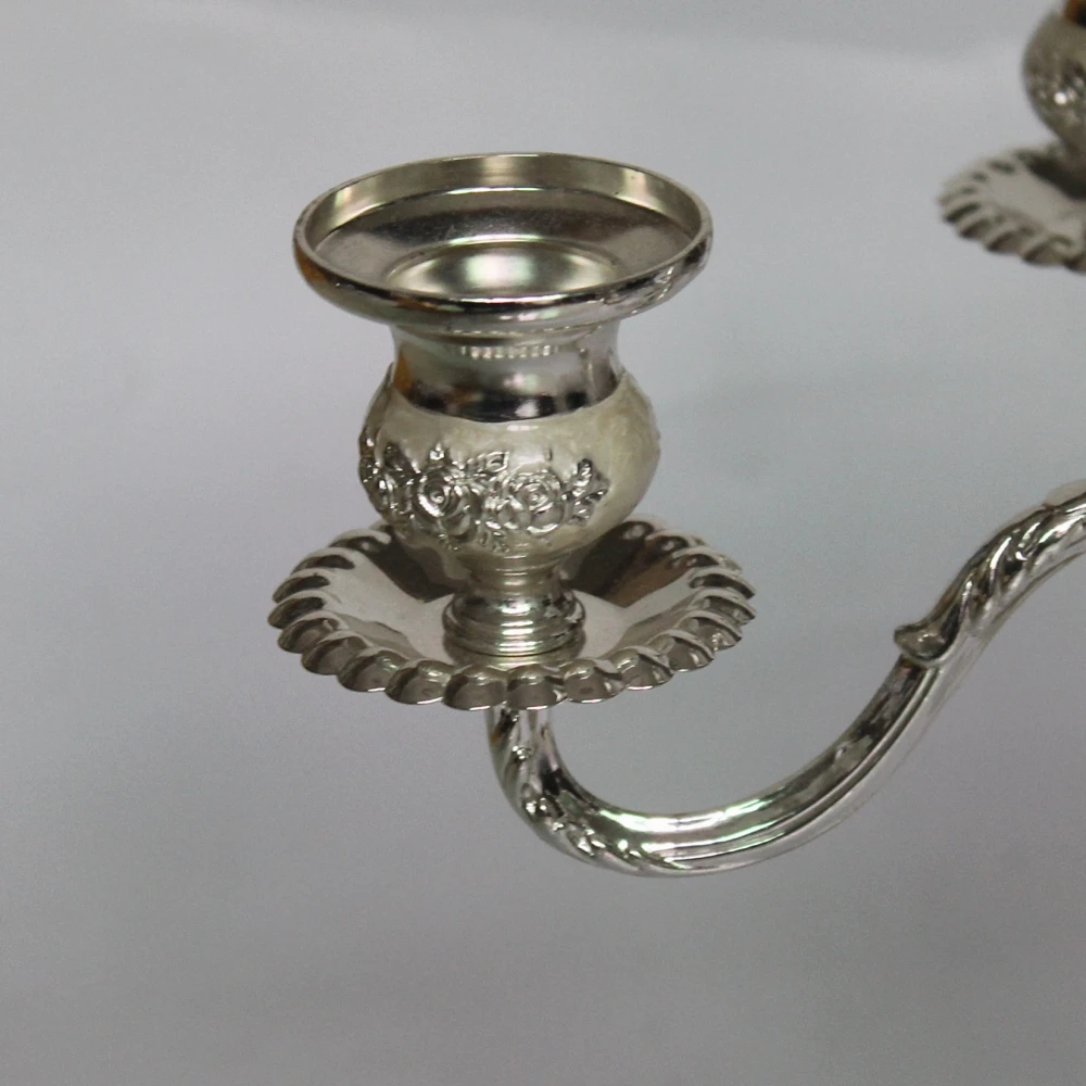 New arrival silver 5 arms candelabra zinc alloy metal candle holder for wedding/ events/ party centerpiece/ home decor