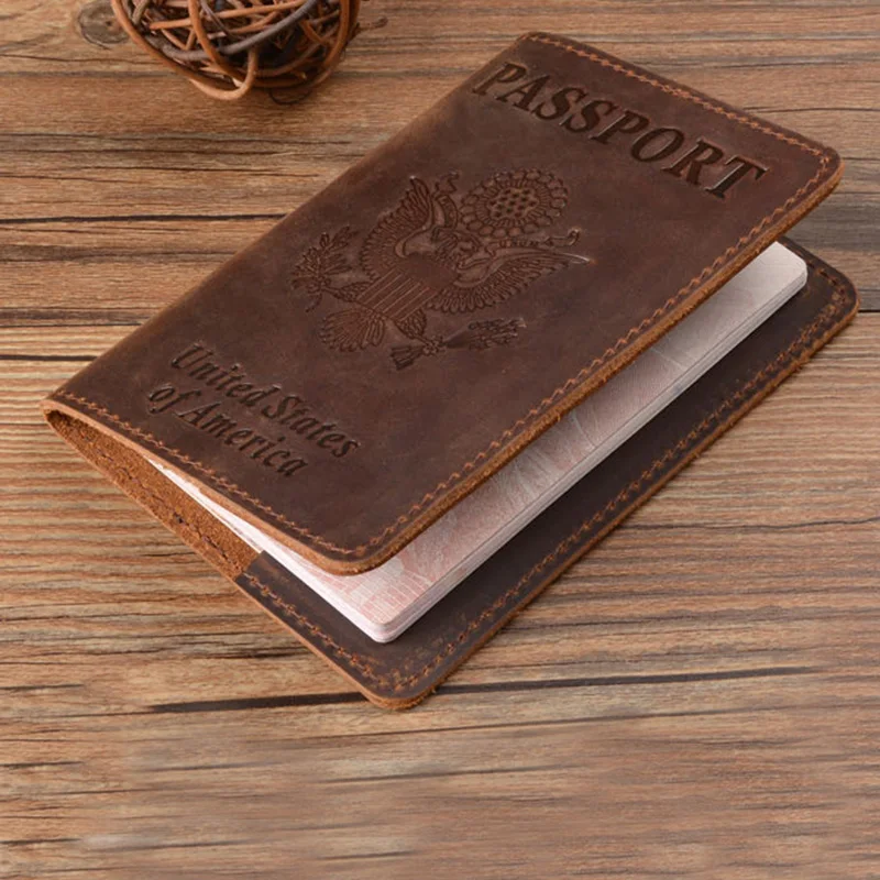 Vintage Genuine Leather Passport Holder Usa Travel Wallet Top Cow Leather Case for Passport Travel Document Orgainzer