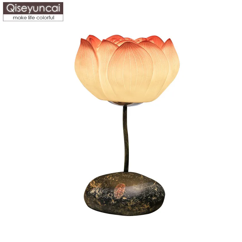 

Qiseyuncai 2019 Modern Chinese garden simple creative lotus table lamp study bedroom bedside decoration lighting free shipping