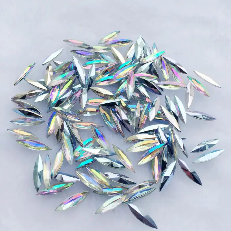 150pcs Crystal AB High quality Rhinestone 4x15mm Long Horse eye shape for Nail art garment -E89