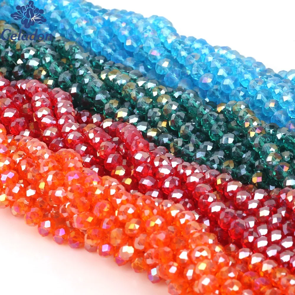 Wholesale 2/3/4/6/8mm Plating Bicone Crystal Beads AB Color Faceted Glass Wheel Beads for Jewelry Making Bracelet Accessories