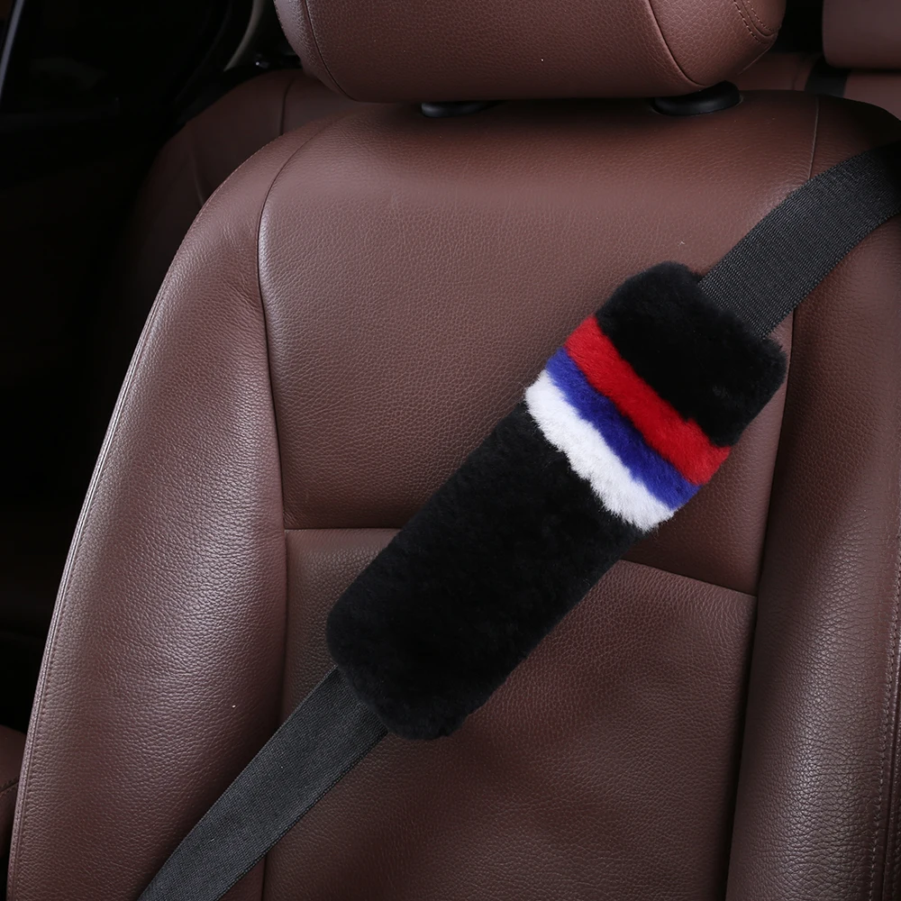 New Design Russia Flag Natural Comfort Auto Authentic Sheepskin Car Seat Belt Pads, Australia Wool Soft Texture Shoulder Cover