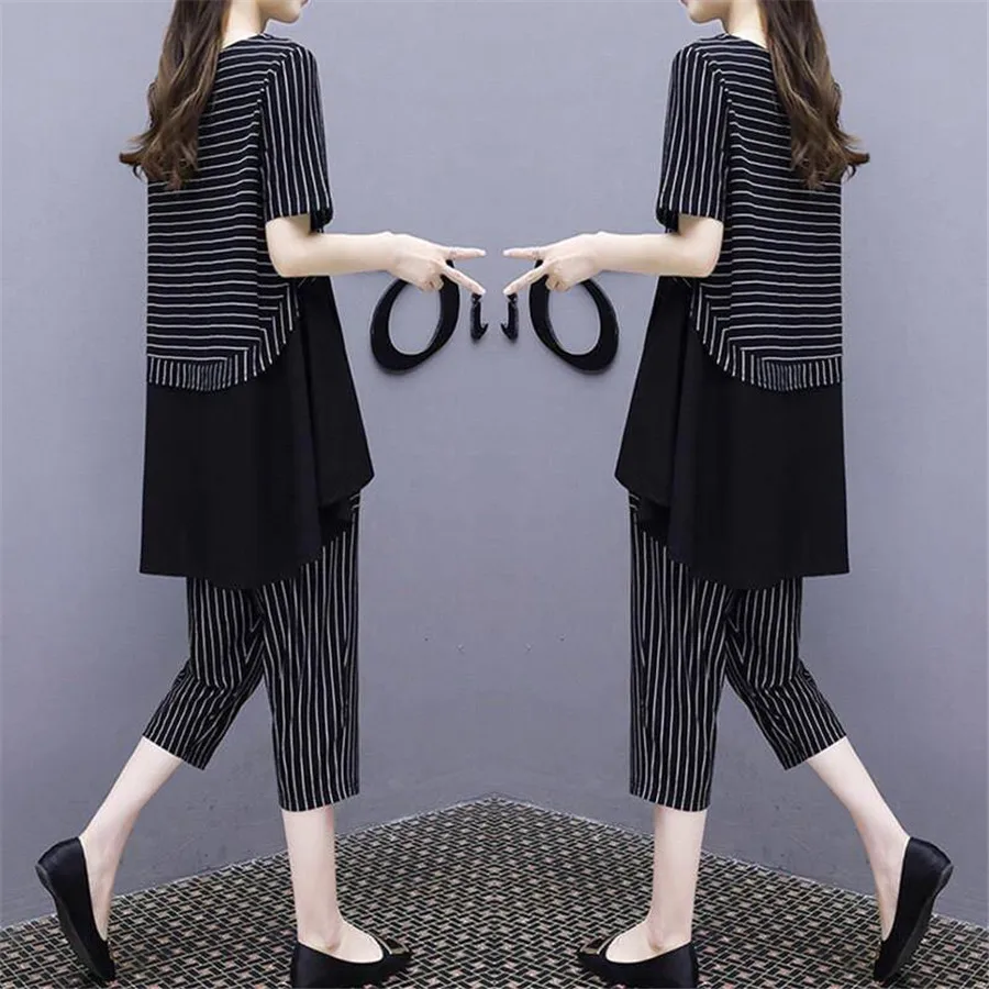 2 piece set tracksuit women  L-3XL 4XL 5XL summer outfit co-ord set  top and pants suits