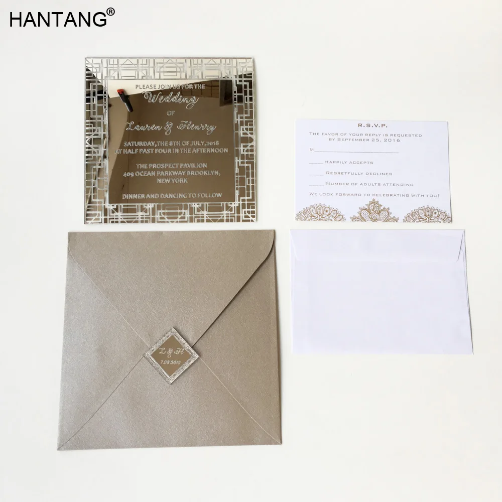 

Customized 150x150mm Square Shape Silver Mirror Acrylic Wedding Invitation Card 100 Sets Per Lot