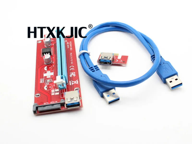 10pcs Red VER007S PCI Express Riser Card 1x to 16x PCI-E extender USB3.0 Cable 15pin SATA Power for Bitcion Mining Miner