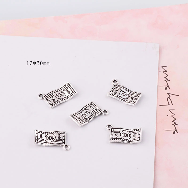 20pcs/Bag 100 Dollars Money Alloy Charms 13*20mm Antique Silver Pendant Findings Accessories DIY Vintage Choker Earring YZ393