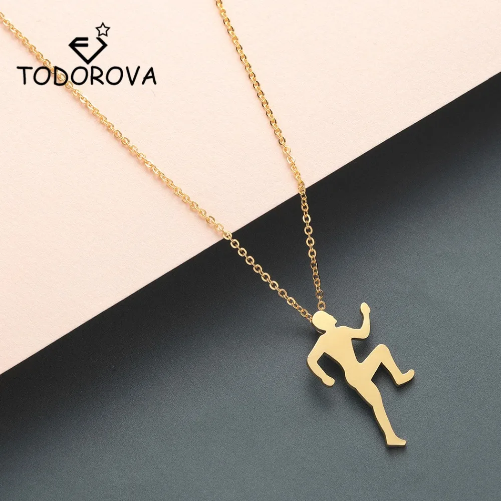 Todorova Gymnastic Runner Pendant Necklace Figure Running Men Silhouette Necklace Women Stainless Steel Sports Lover Gift