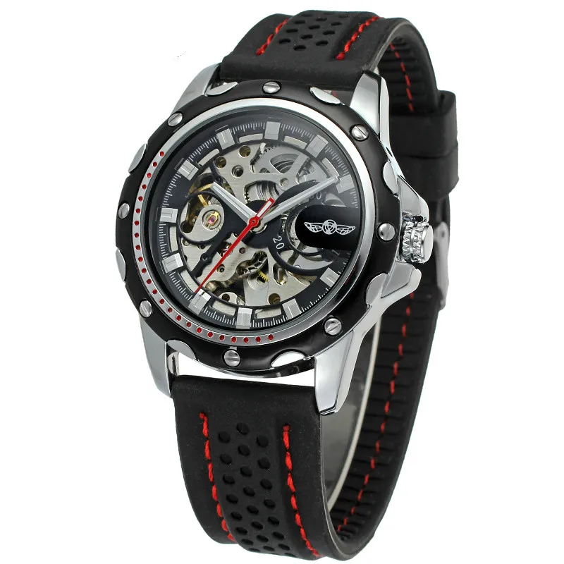 Neue Mode Gewinner Männer Silikon Automatische Mechanische Skeleton Uhren Männlichen Selbst-wind Military Business Uhr Relogio Masculino