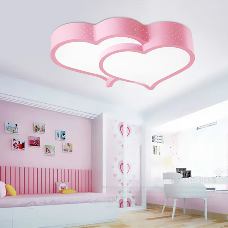 New Arrival Heart-shaped Modern Led Ceiling Lights For Bedroom Children Kid's Room Home Surface Mounted Pink Ceiling Lamp