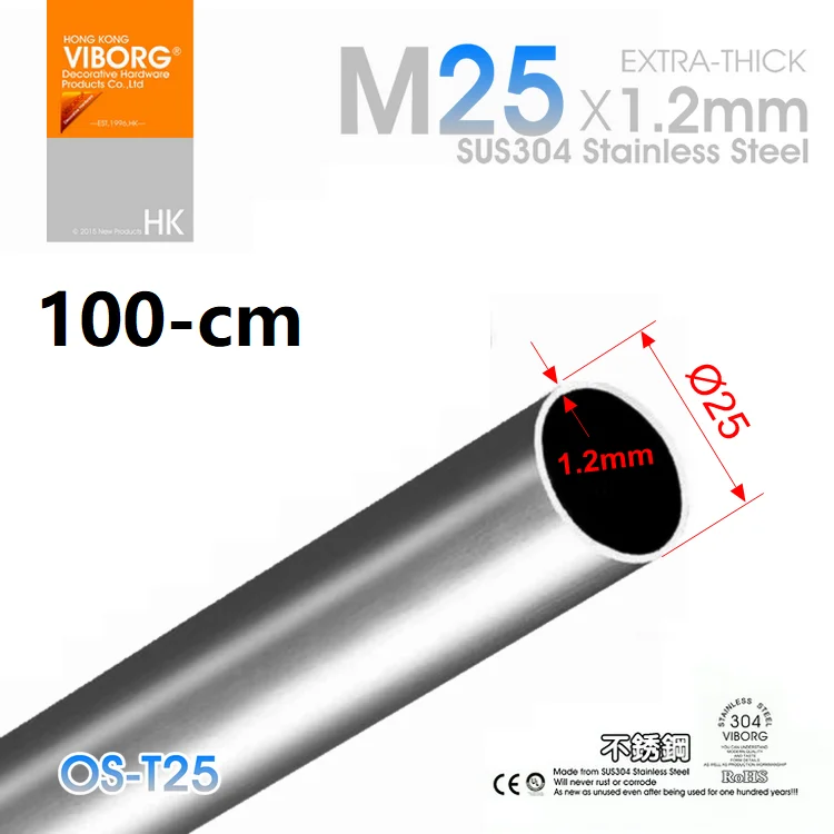 VIBORG 100cm 25mm OD SUS304 Stainless Steel Extra-thick Tube Curtain Rod Pipe