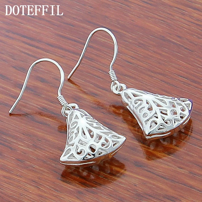 DOTEFFIL 925 Sterling Silver Hollow Sector Drop Earrings For Woman Wedding Engagement Fashion Party Charm Jewelry