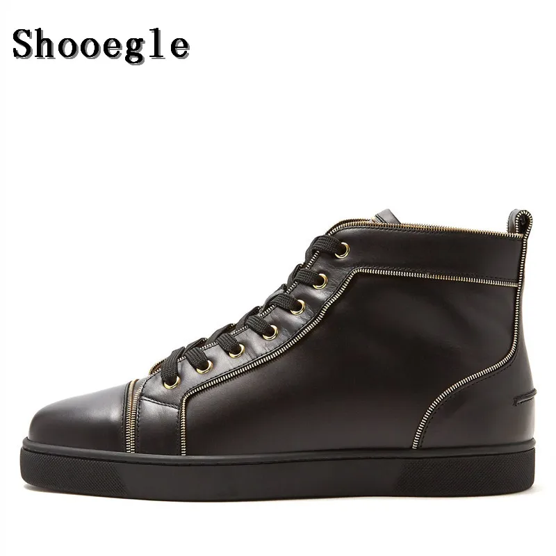 

SHOOEGLE Fashion Black Leather Men Shoes Lace-up High-Top Flat Sneakers Sapatos Masculinos Plus Size EU39-EU47 Free Shipping