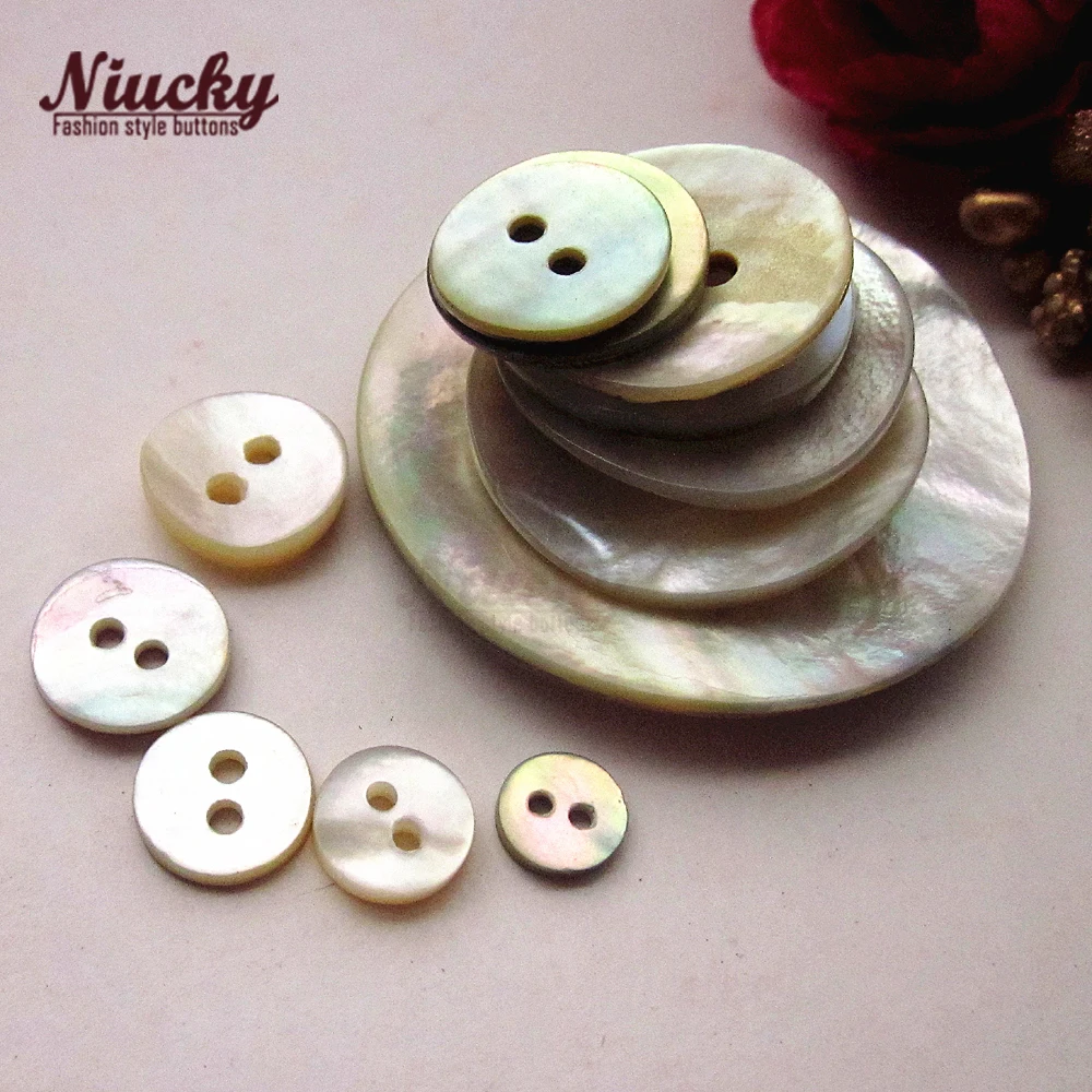 Niucky 21mm /23mm /25mm/ 30mm 2 holes Thickened Akoya Shell Coat Buttons Natural Big Shell Buttons Supplies S0101-051#21-30