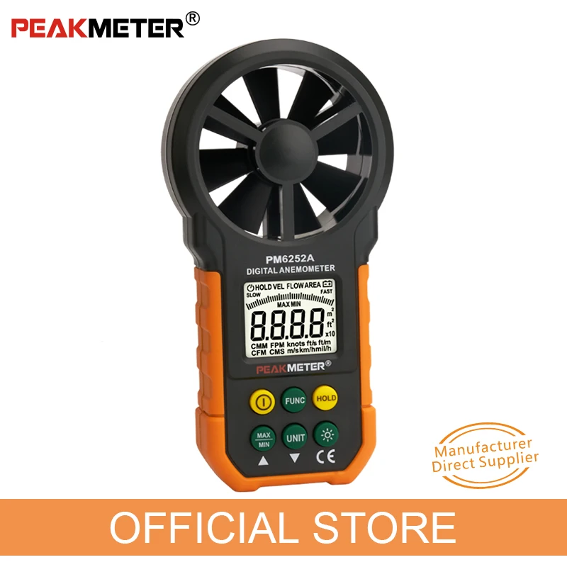 PEAKMETER MS6252A MS6252B Digital Anemometer Wind Speed Meter Air Flow Tester Meter Volume Ambient Temperature Humidity USB