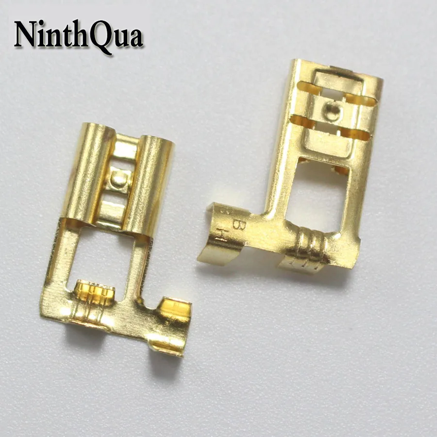 50pcs 6.3 Crimp Terminal 6.3mm Flag Type Uninsulated Spring Connector Right Angle Female Cold Terminal