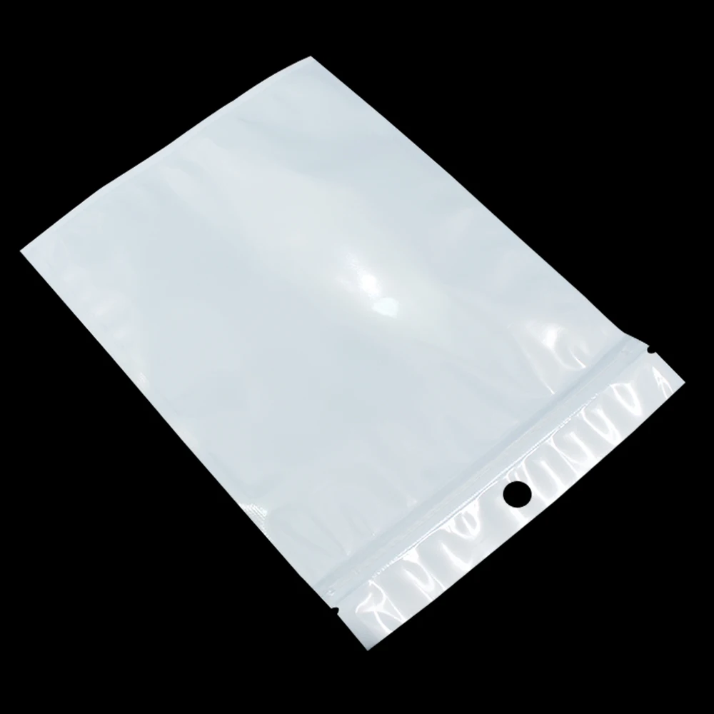 

14*22cm White / Clear Self Seal Zipper Plastic Packaging Bag, Zip Lock Ziplock Bag Retail For Event Package W/ Hanging Hole