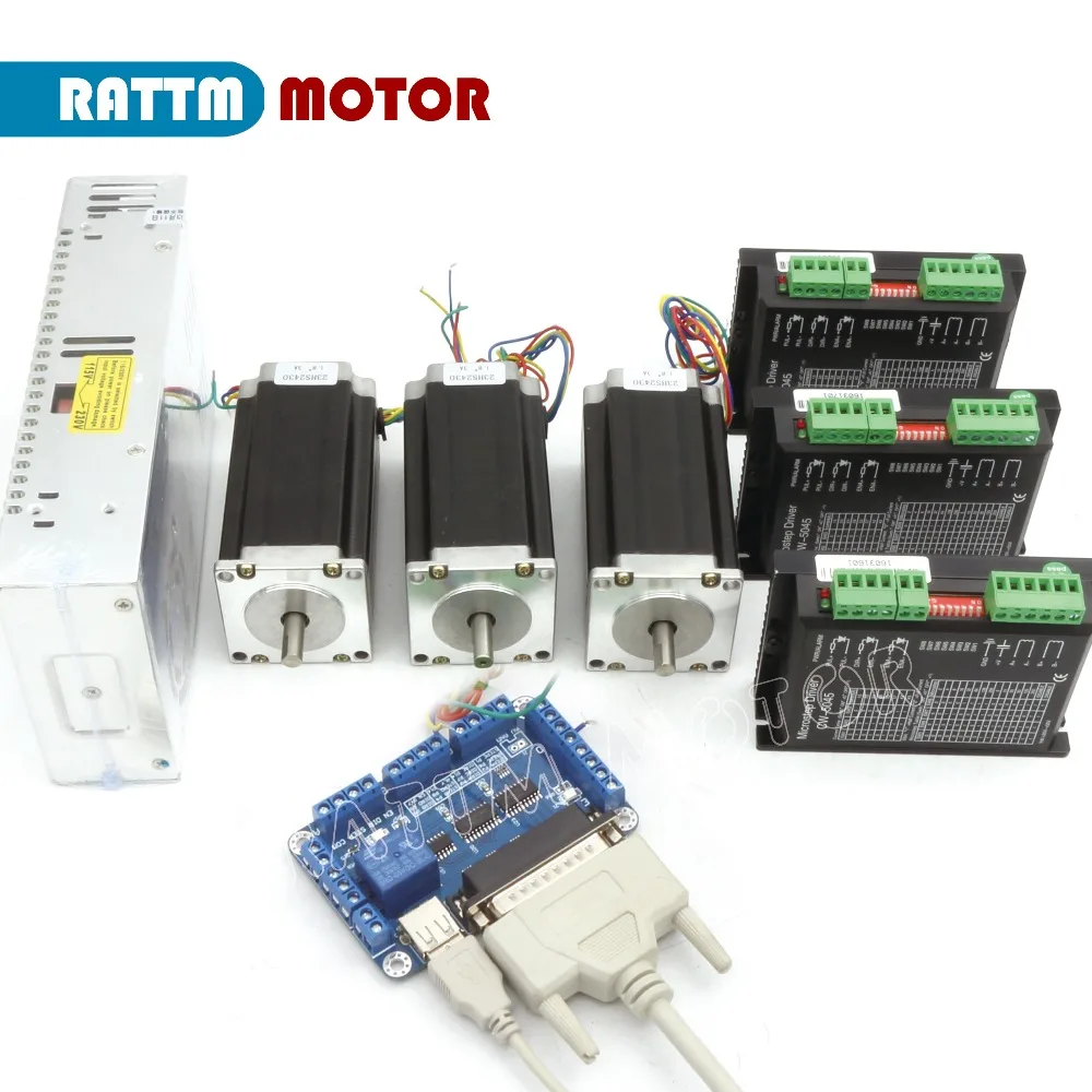 USA free ship 3 Axis CNC Controller Kit  Nema23 425Oz-in Stepper Motor + 256 Microstep  motro Driver  for engraving machine