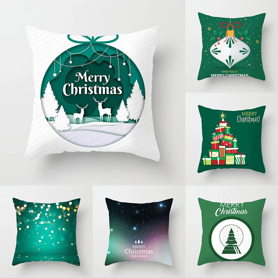 Christmas Decorative Pillowcases Merry Christmas Throw Pillow Case Cover Santa Claus Elk Pillowcase Green Christmas Tree Pillow