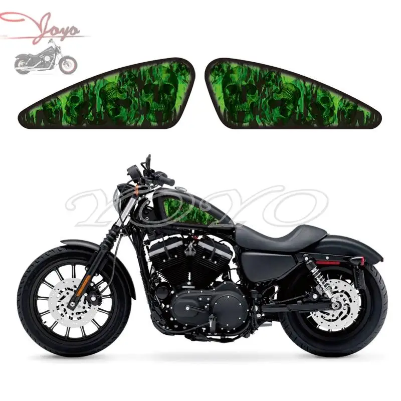 

Motorcycle Green Skull Flame Sticker Fuel Tank Decals Stickers For Harley Sportster XL 883 XR 1200 C/L/R/N/V/X Universal