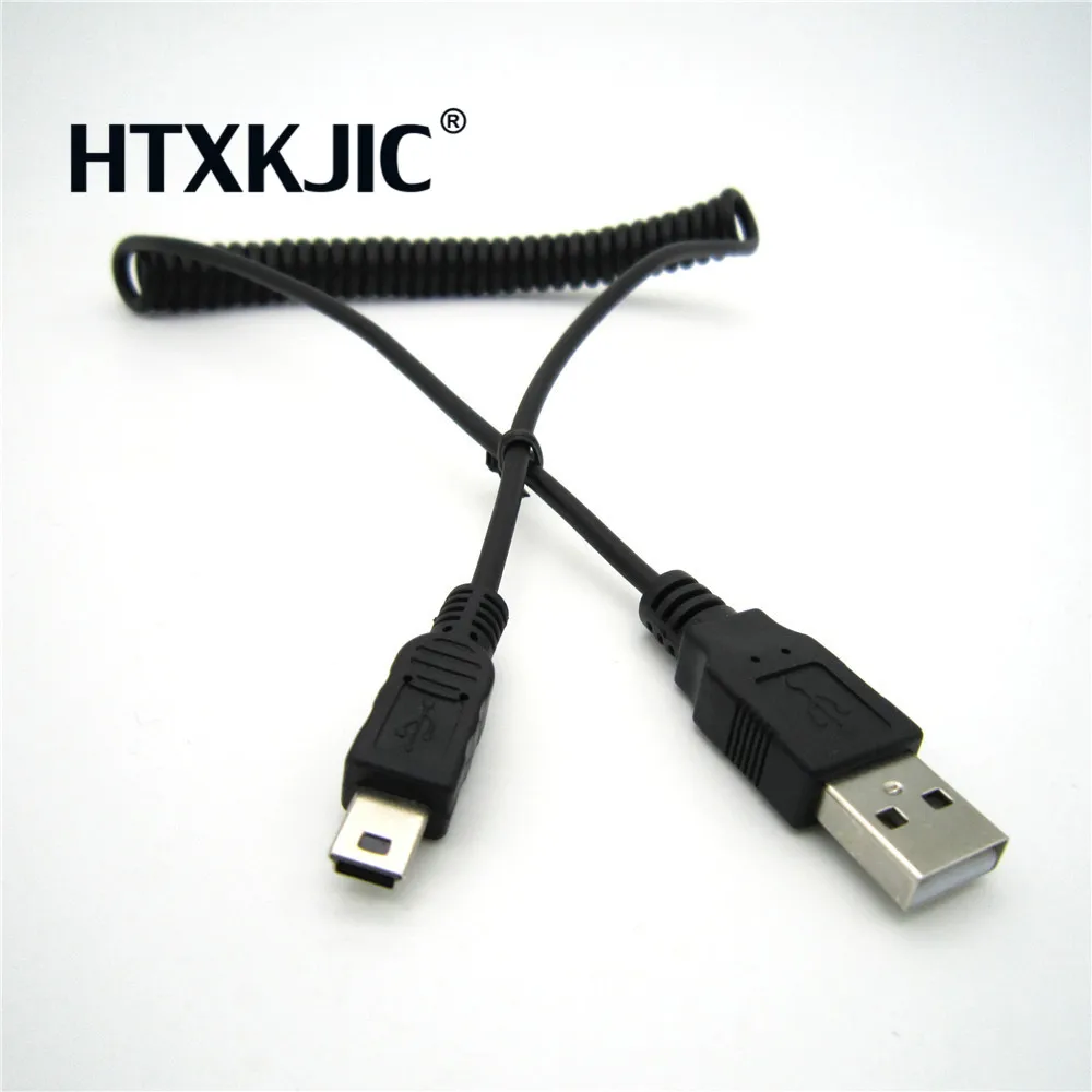 2M elbow Spring Coiled USB 2.0 Male to MINI USB 5PIN Data Sync Charger Cable