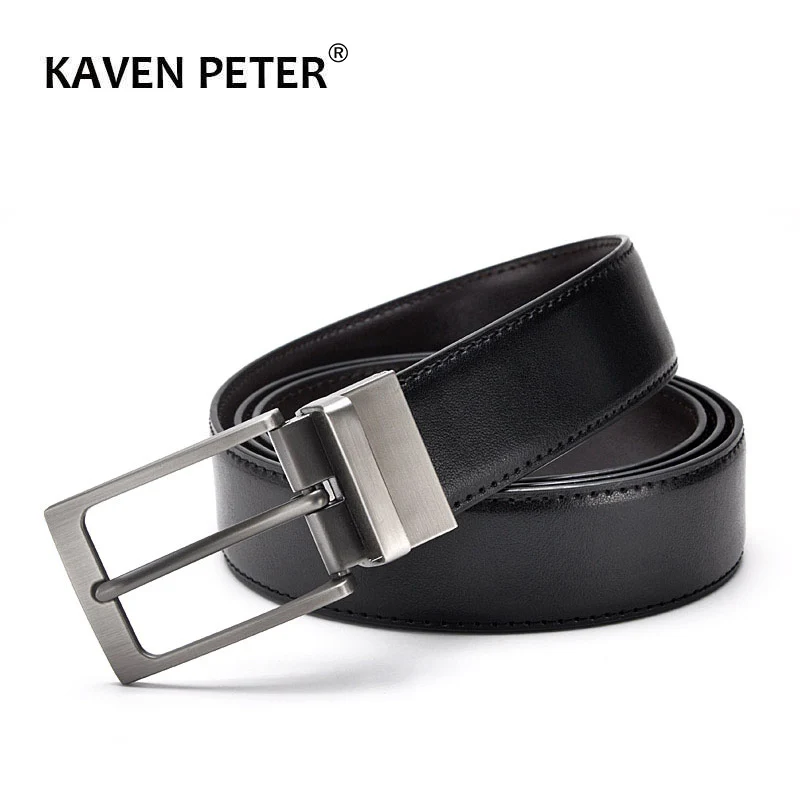 Mens Belt Formal Leather Reversible Buckle Belts Mens Leather Handmade Belt Hot Fashion Cowhide Leather Male Belt Black Color