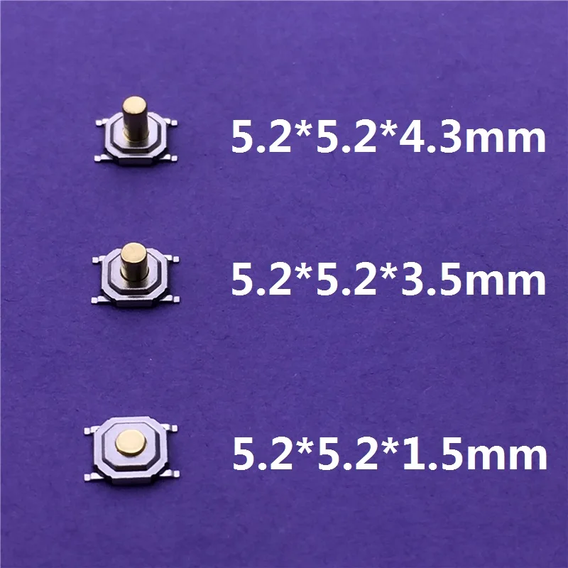 50pcs/lot 5.2x5.2mm 4 PIN SMT Metal Tactile Push Button Switchs Micro Mini Tact 1.5mm 3.5mm 4.3mm Height Drop Shipping