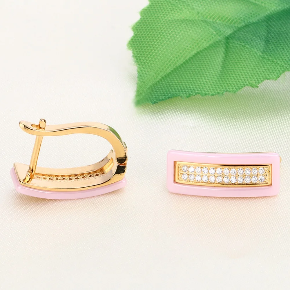 2019 Fashion U Bend Earring Shiny Lovely Pink Ceramic Rings ladies U Shaped Gold Silver Color Women Earrings Elegant Jewelry