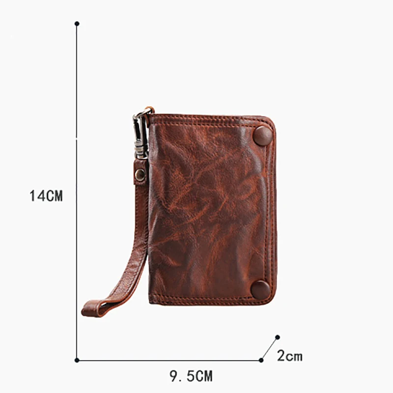 AETOO Retro handmade male lady leather vertical wallet Multi-card hand bag sheepskin buckle small wallet wrist bag