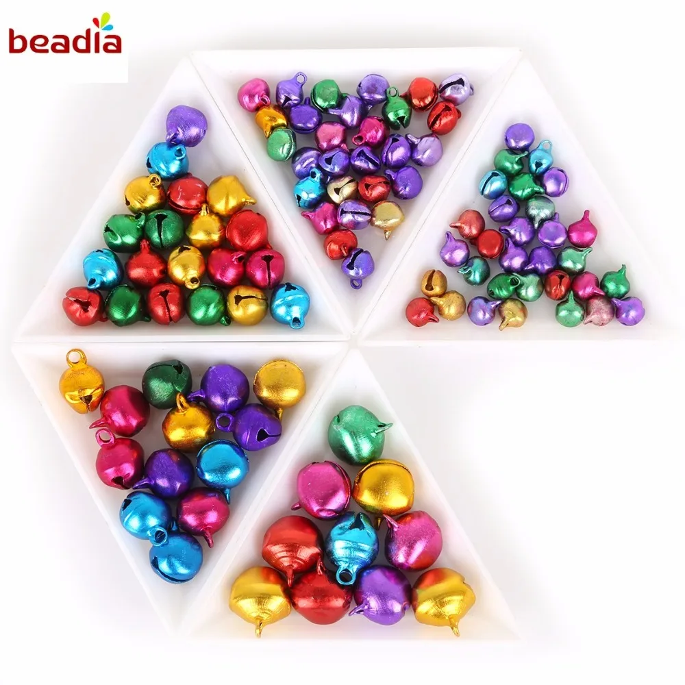 Multi Option 6/8/10/12/14mm 30-200pcs/bag Random Mixed Color Aluminum Jingle Bell For Christmas Decoration Charms Metal Pendant