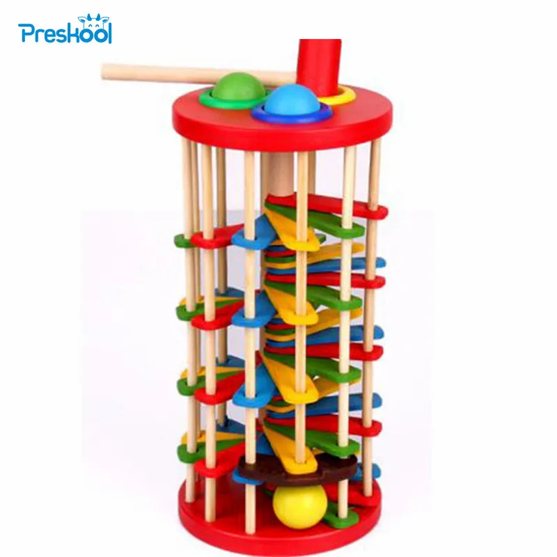 Montessori Baby Kids Toys Wood Pouching Ball The Ladder Teach Learning Educational Preschool Training Brinquedos Juguets