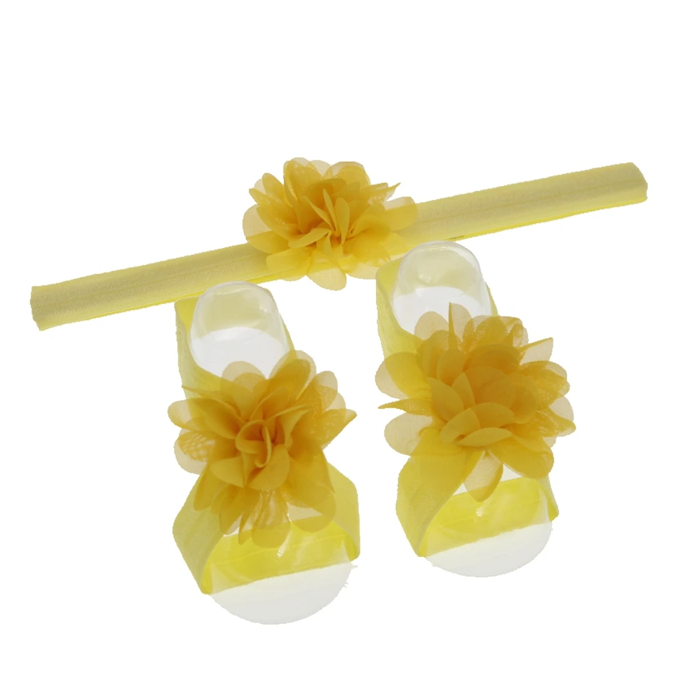 baby headband Flowers newborn baby barefoot sandals and headbands set kid shoes infant hair band children hair accessories