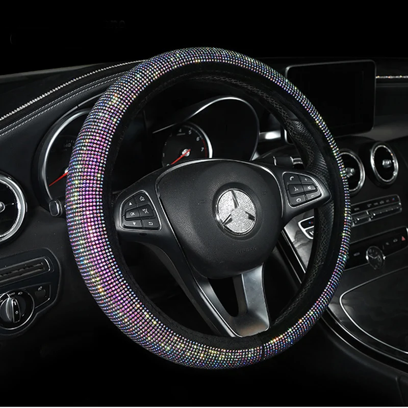 Luxury Crystal Purple Red Pink Car Steering Wheel Covers Women Girls Diamante Rhinestone Car Covered Steering-Wheel Accessories