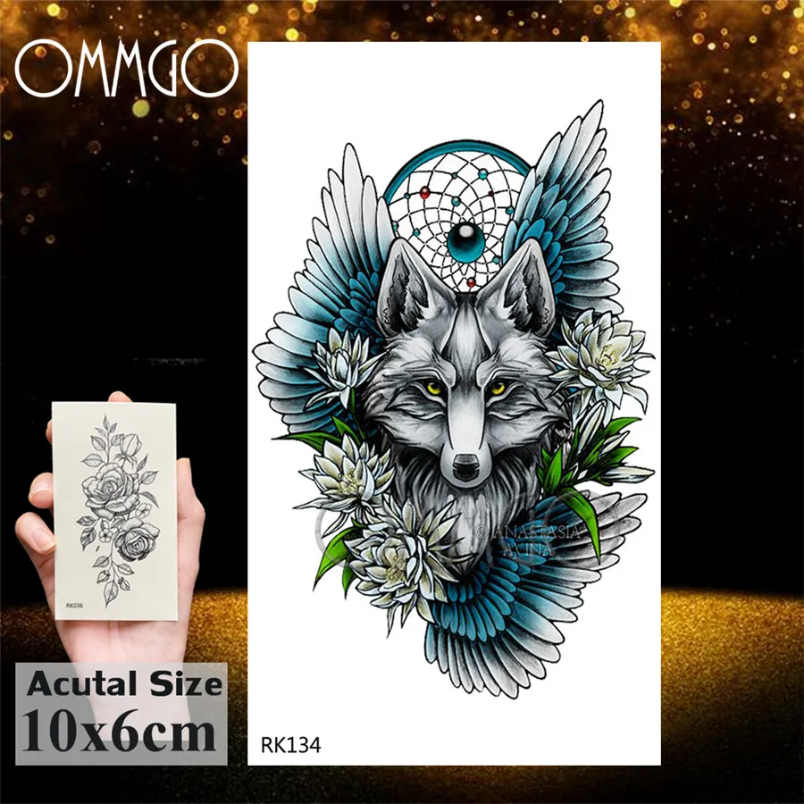 OMMGO Dinosaur Monster Fierce Temporary Tattoos Sticker Roar Tyrannosaurus Rex Custom Tattoo Body Art Arm Wrist Fake Tatoos Men