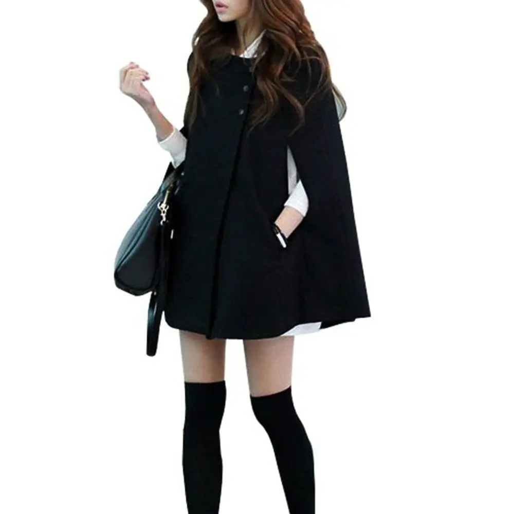 Women\'s Cape Batwing Wool Poncho Jacket Winter Warm Cloak Coat