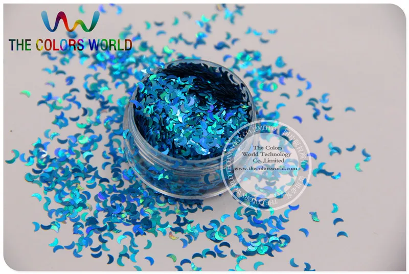 LM-7  Size 3 mm laser holographic  Blue color Glitter paillette Moon shape spangles for Nail Art  DIY supplies1pack=50g