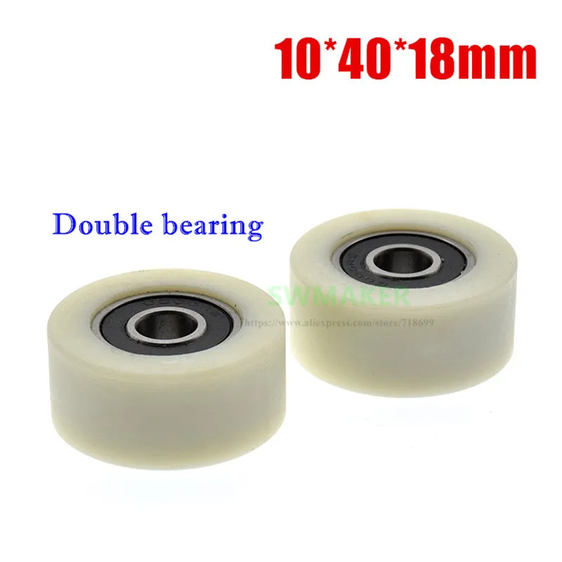 1 pcs 10*40 * PA66 18mm 6000 Rolamento Duplo Roda de Nylon, Resistente Ao Desgaste, automática de Rolamento Da Polia/Guia Da Roda/Roda Avião