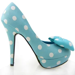 LF30406-2 Ladies Cute Bow Satin Polka Dot Party/Club Platform High Heels Pumps Court Shoes