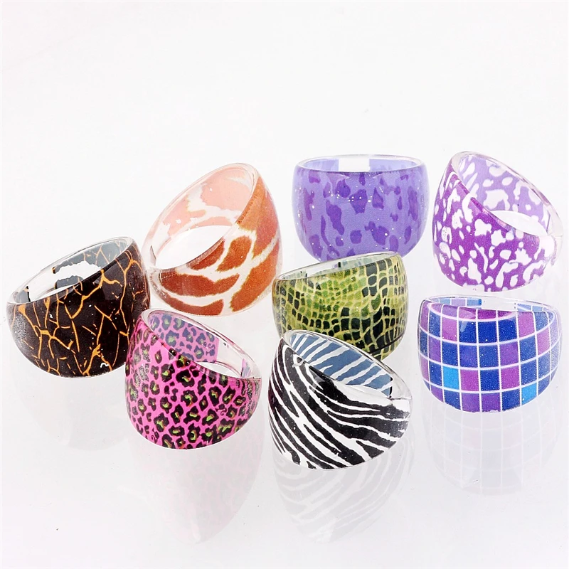 QianBei 50Pcs Lovely Mix Resin Ring Women Colorful Rings Wholesale Jewelry Party Lots